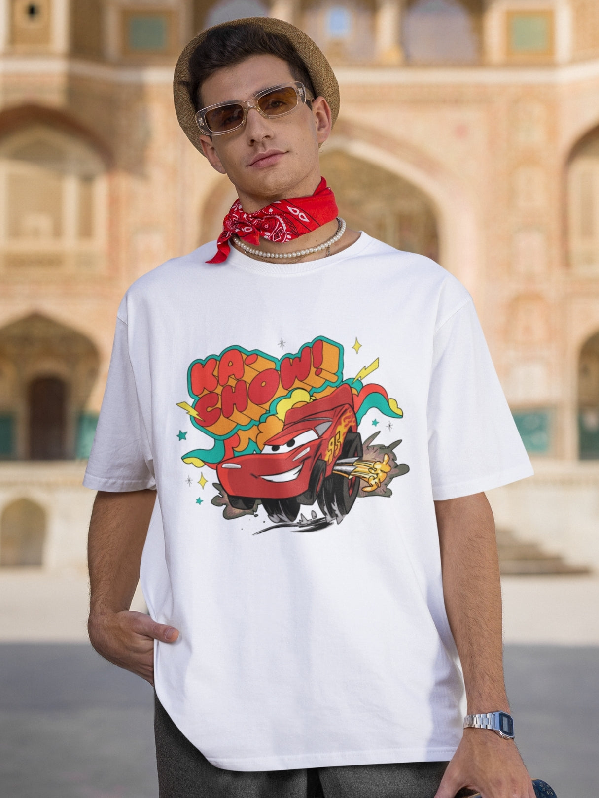 Ka-Chow Lightning Car Oversized Graphic T-Shirt – Cartoon Edition
