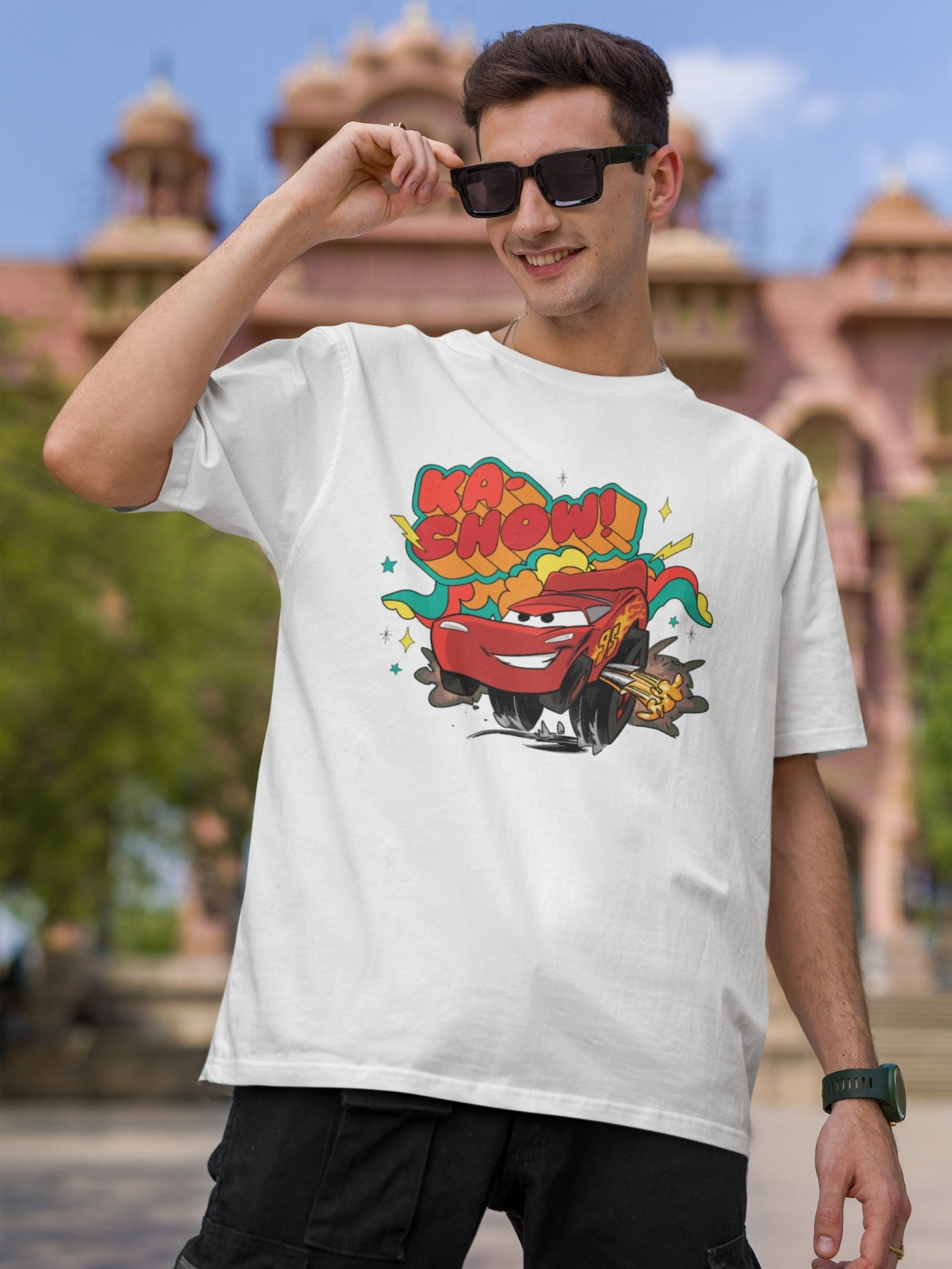 Ka-Chow Lightning Car Oversized Graphic T-Shirt – Cartoon Edition
