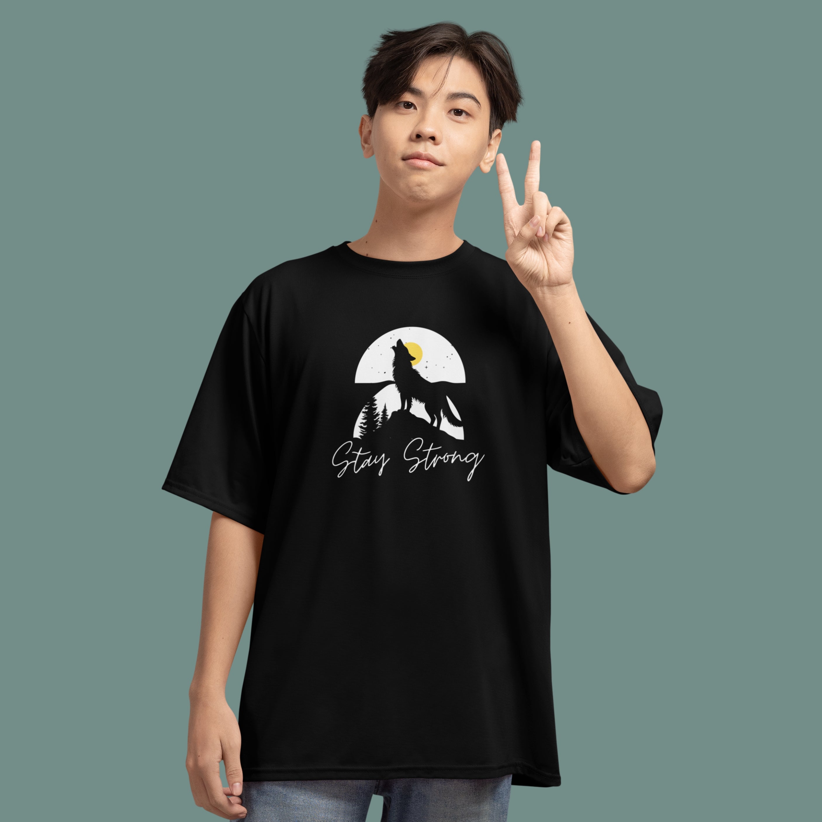 Stay Strong Wolf Oversized Graphic T-Shirt – Graphic Edition